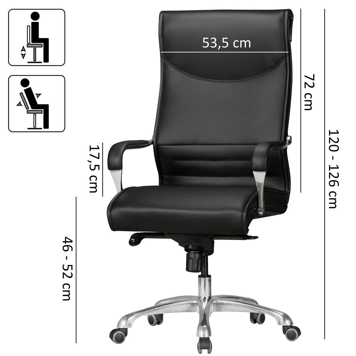 FŐNÖKI SZÉK  bőrhatású textil fekete  - fekete/alumínium színű, Konventionell, műanyag/textil (61/126/60cm) - MID.YOU