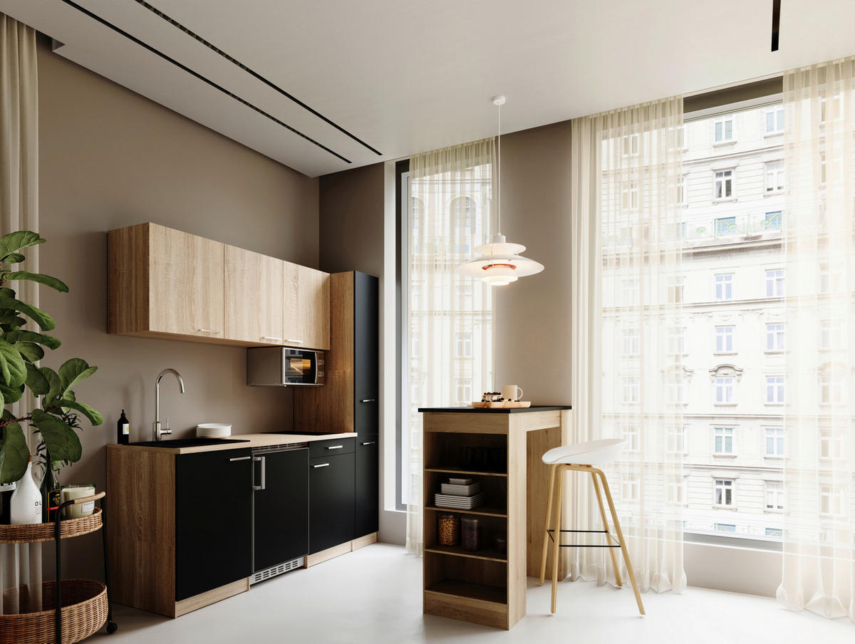 KUHINJSKI BLOK - črna/barve hrasta, Design, umetna masa/leseni material (180cm) - Respekta