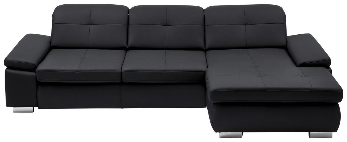 ECKSOFA in Echtleder Anthrazit  - Anthrazit/Alufarben, Design, Leder/Metall (309/195cm) - Beldomo Premium