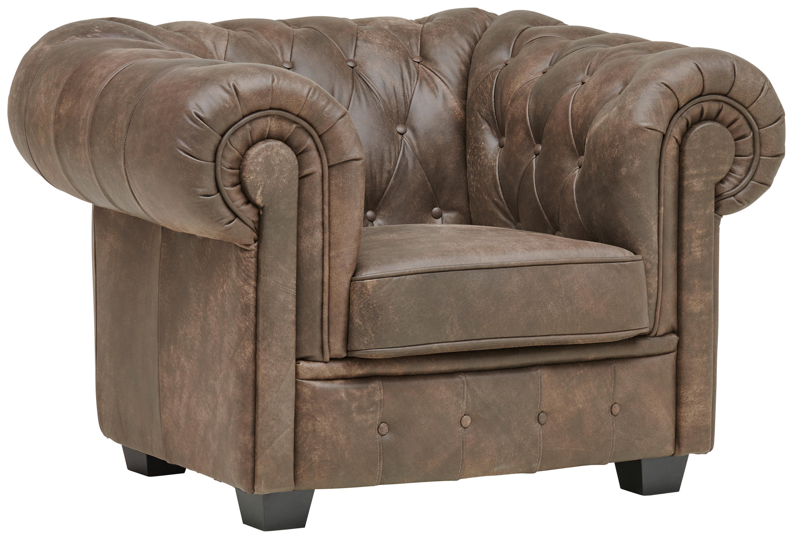 CHESTERFIELD-SESSEL - Wengefarben/Hellbraun, LIFESTYLE, Leder/Holz (115/76,5/96cm) - Landscape