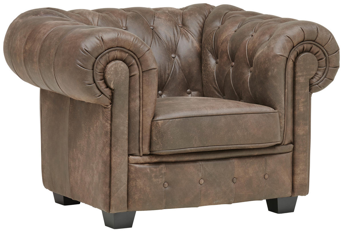 CHESTERFIELD-SESSEL - Wengefarben/Hellbraun, LIFESTYLE, Leder/Holz (115/76,5/96cm) - Landscape