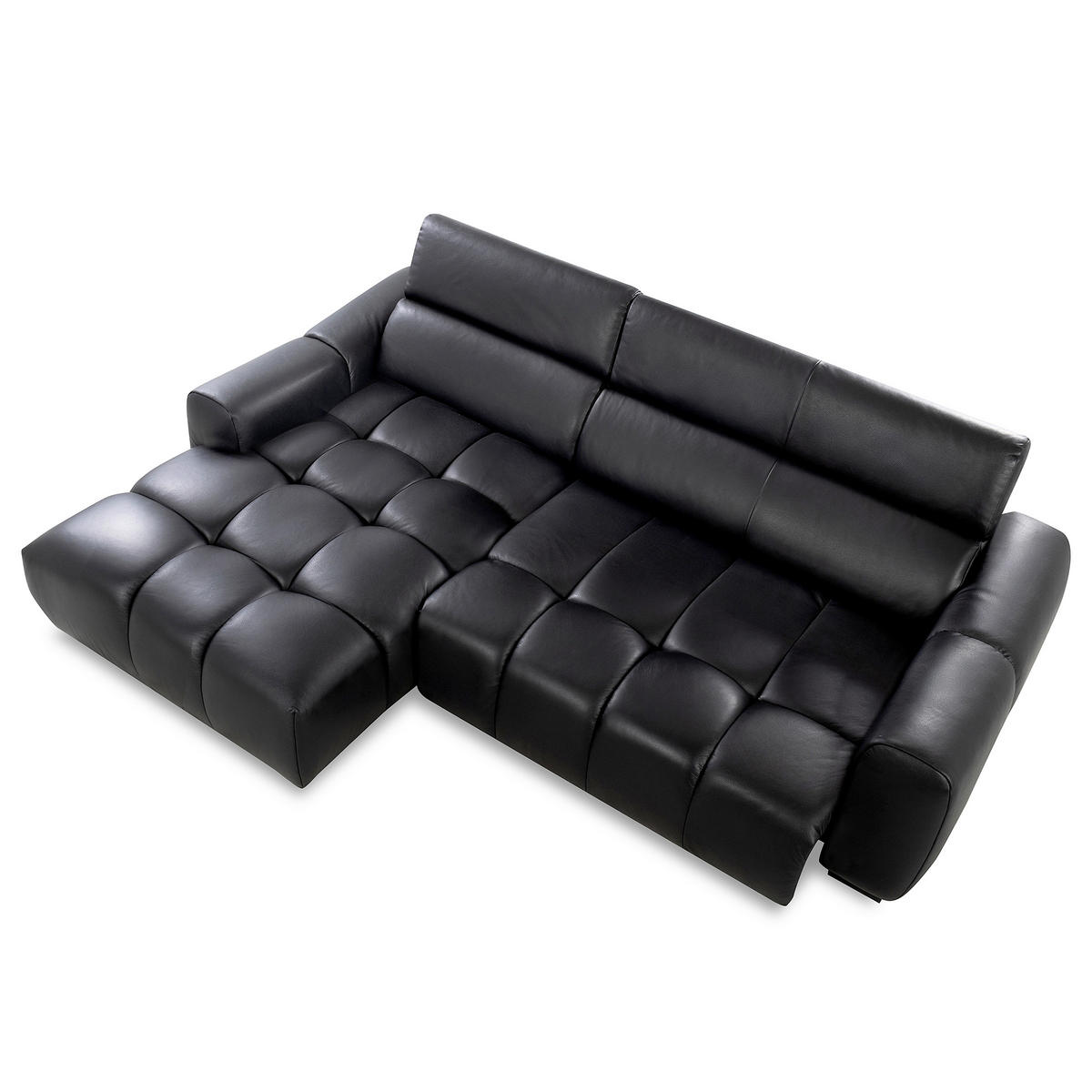 ECKSOFA AVEIRO Schwarz Echtleder Bettkasten, Kopfteilverstellung, Sitzvorzug  - Schwarz, Design, Leder/Kunststoff (177/274cm) - Livetastic