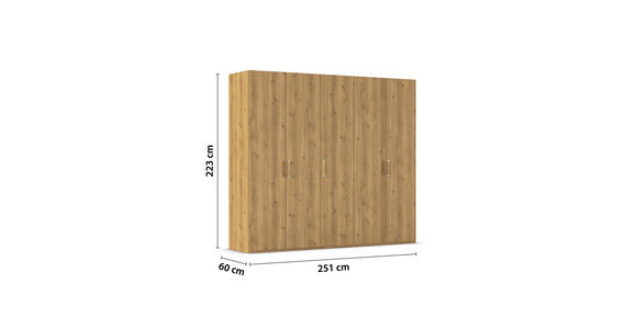 DREHTÜRENSCHRANK 251/223/60 cm 5-türig Eichefarben - Eichefarben/Silberfarben, Design, Holzwerkstoff/Kunststoff (251/223/60cm) - Novel