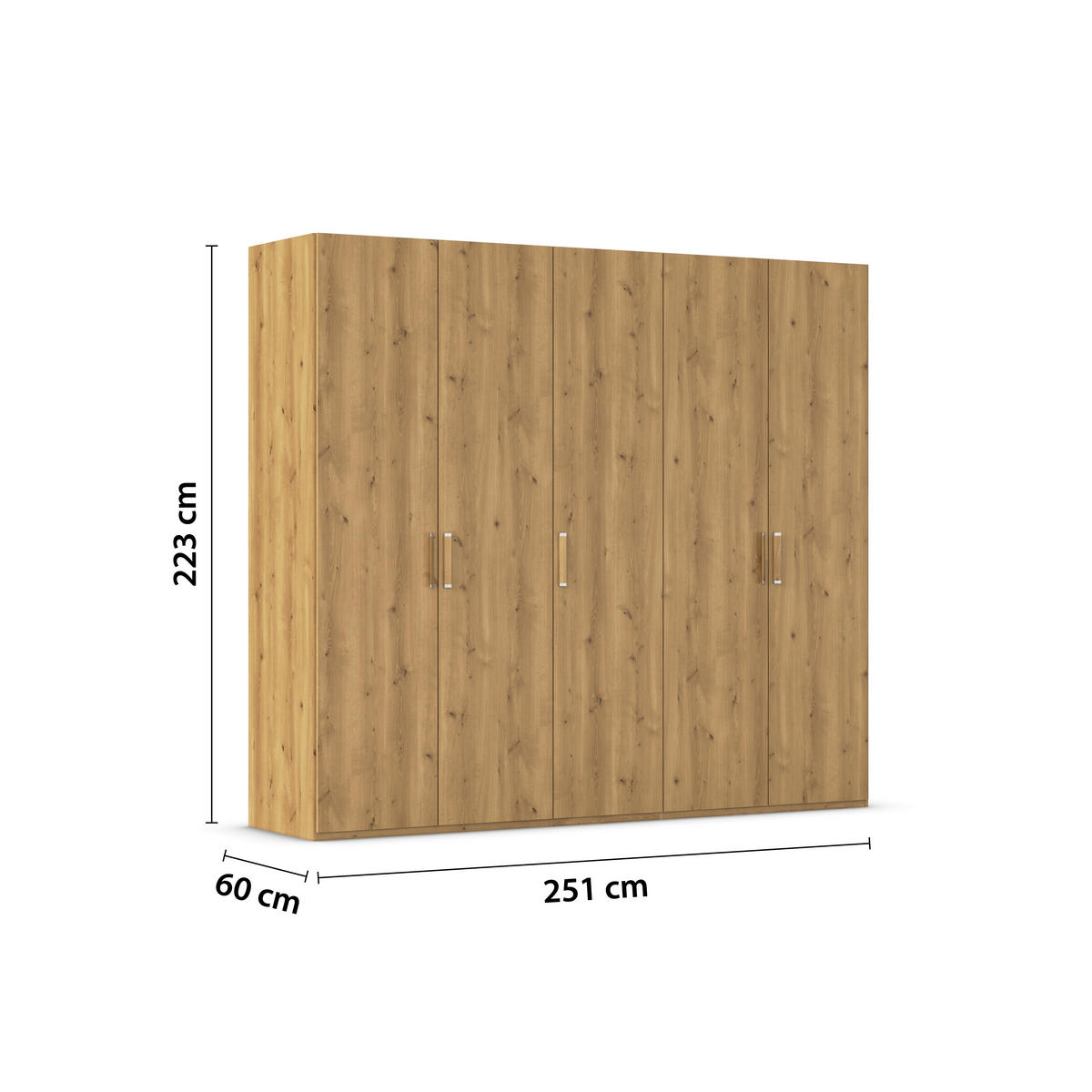 DREHTÜRENSCHRANK 251/223/60 cm 5-türig Eichefarben  - Eichefarben/Silberfarben, Design, Holzwerkstoff/Kunststoff (251/223/60cm) - Novel