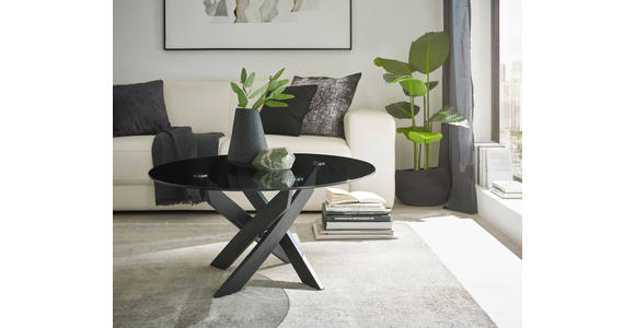 COUCHTISCH Sicherheitsglas rund Grau, Schwarz  - Schwarz/Grau, Design, Glas/Metall (80/45cm) - Linea Natura