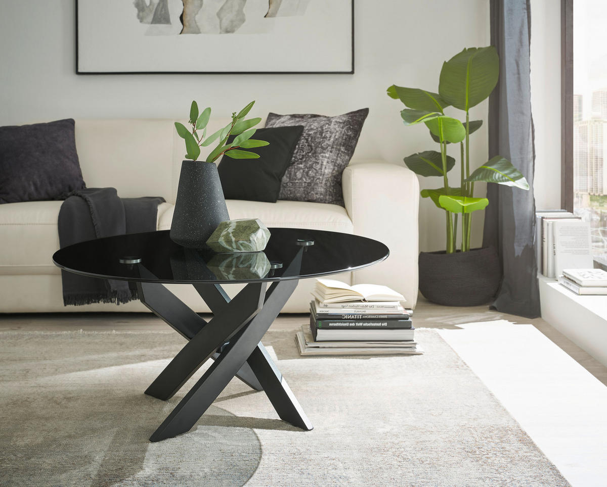 COUCHTISCH Sicherheitsglas rund Grau, Schwarz  - Schwarz/Grau, Design, Glas/Metall (80/45cm) - Linea Natura