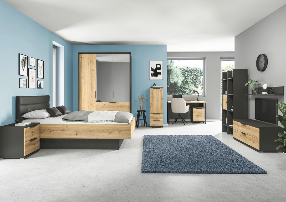 JUGENDZIMMER - Eichefarben/Graphitfarben, KONVENTIONELL, Holzwerkstoff/Textil (120/200cm) - Xora