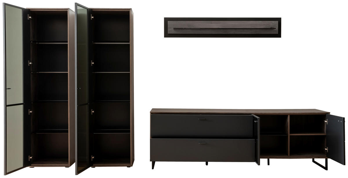 WOHNWAND  in Schwarz, Eichefarben  339/190/50 cm  - Eichefarben/Anthrazit, Design, Glas/Holz (339/190/50cm) - MID.YOU