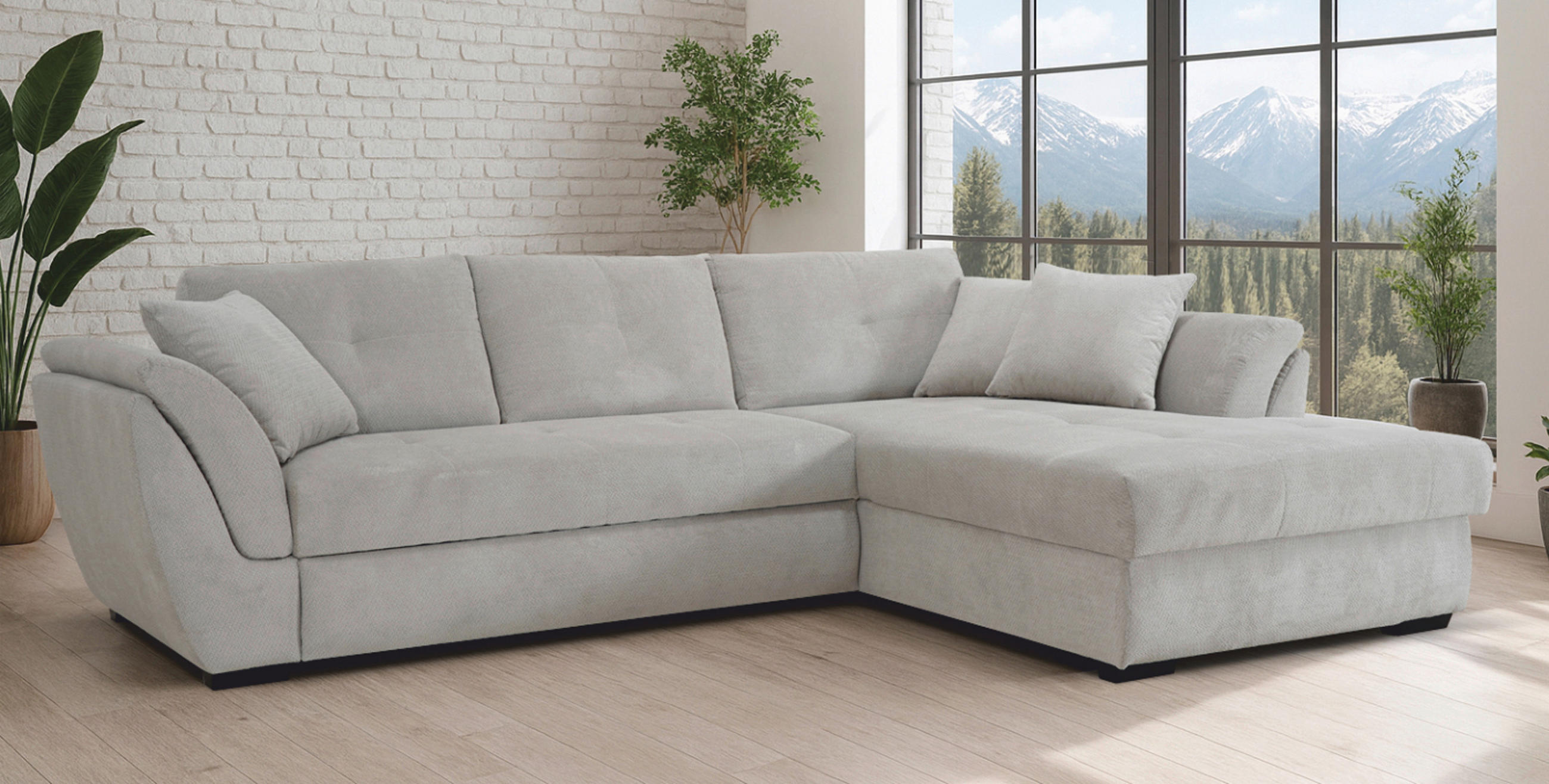 ECKSOFA Greige  - Greige/Schwarz, KONVENTIONELL, Textil (278/187cm) - MID.YOU