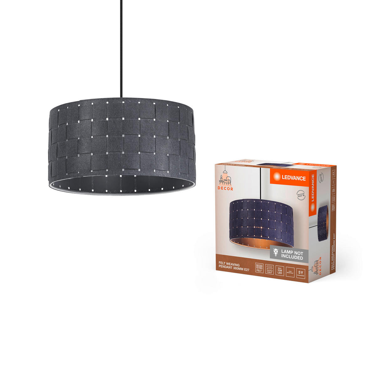PENDELLEUCHTE 38/121 cm   - Dunkelgrau, KONVENTIONELL, Naturmaterialien/Metall (38/121cm) - Ledvance
