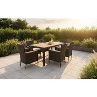 GARTENTISCHGRUPPE   - Schwarz/Akaziefarben, Konventionell, Holz/Kunststoff - Ambia Garden