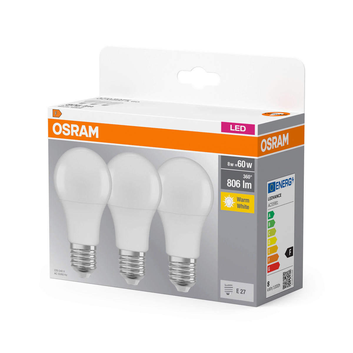 LED-LEUCHTMITTEL   E27 8 W 806 lm  - Weiß, Basics, Kunststoff (6/10,7cm) - Osram