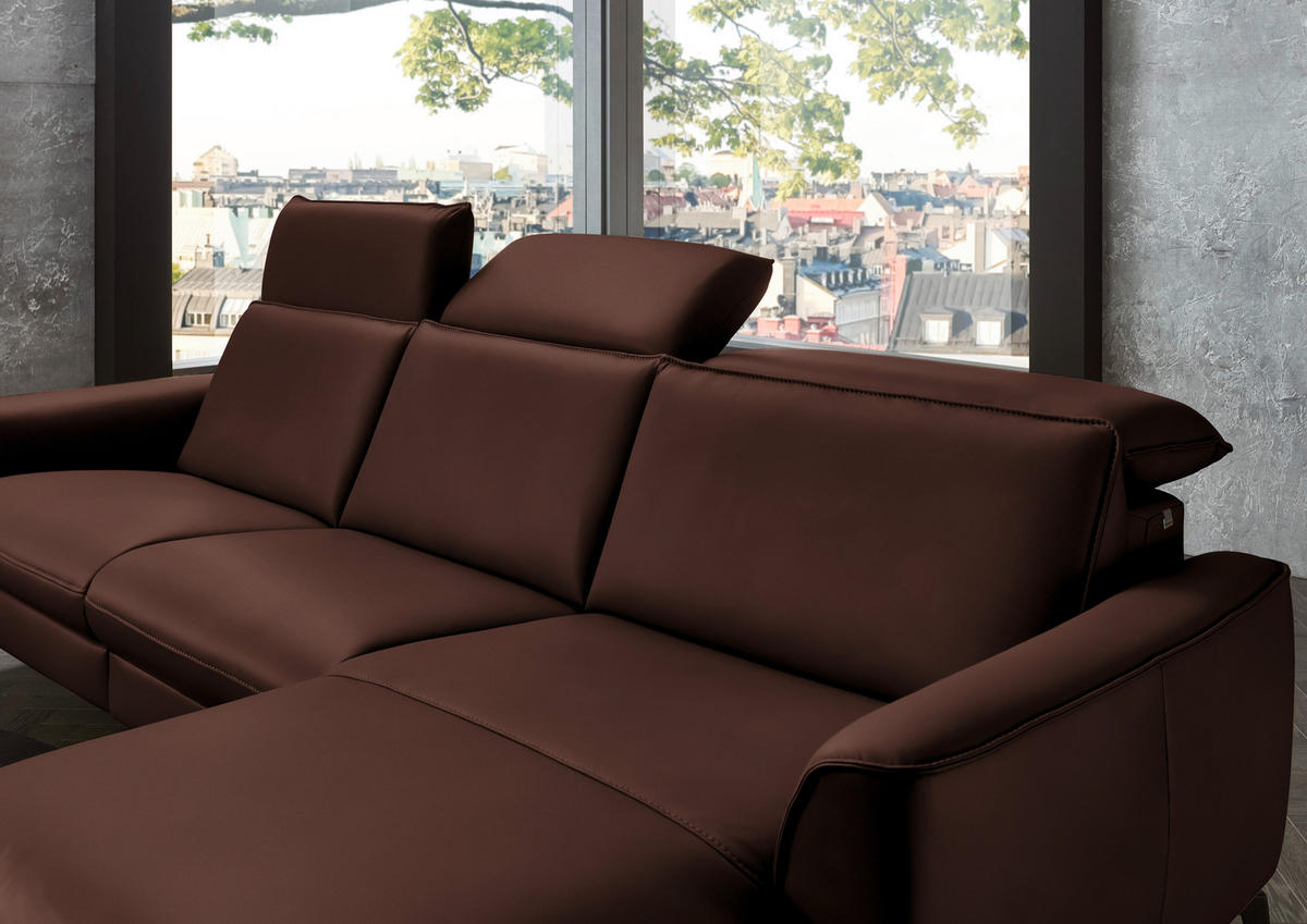 ECKSOFA in Echtleder Braun  - Schwarz/Braun, Natur, Leder/Metall (281/168cm) - Valdera