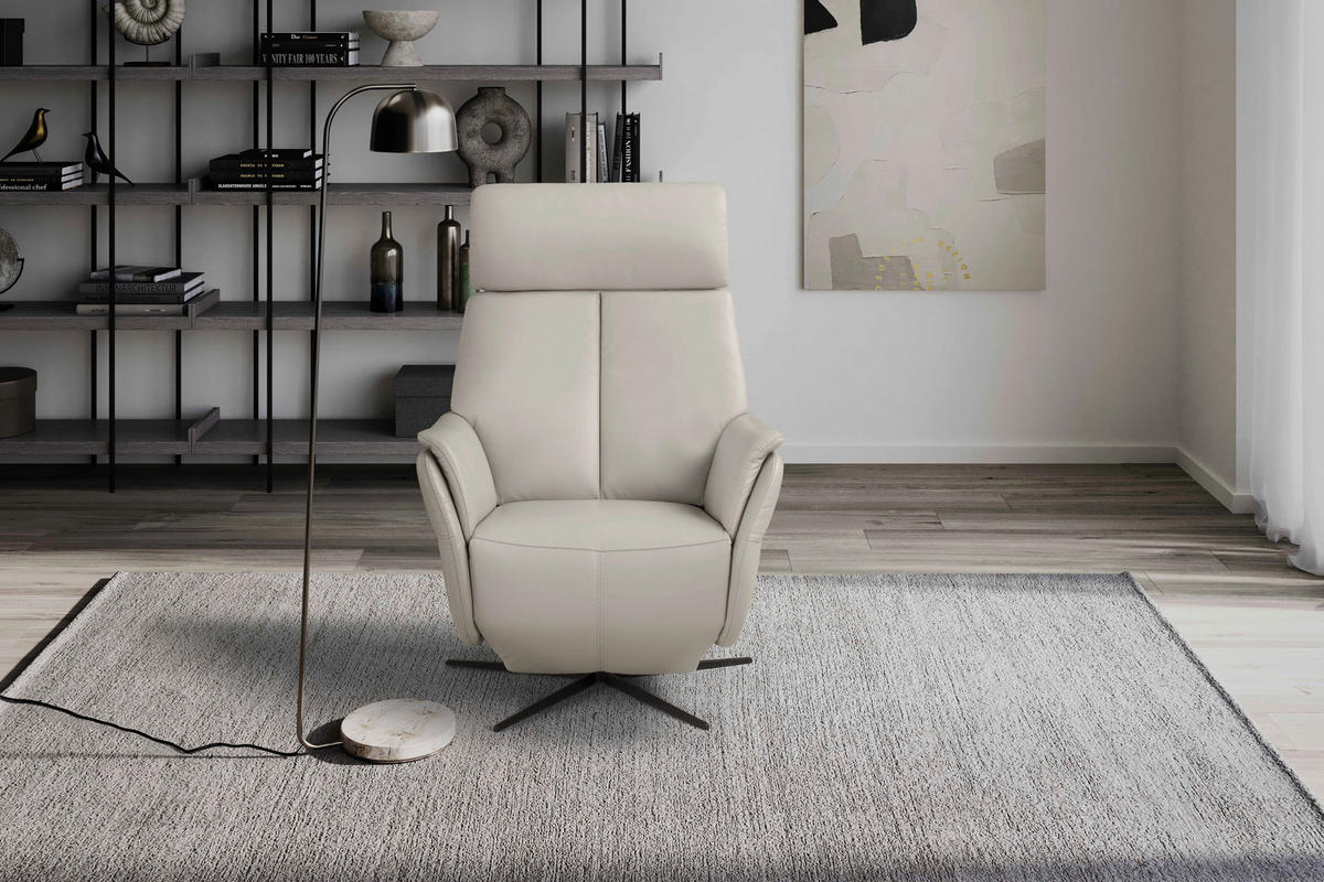 RELAXSESSEL Argo Echtleder Relaxfunktion, Kopfteilverstellung, Rücken echt    - Hellgrau, Design, Leder (71/110/80cm) - Novel