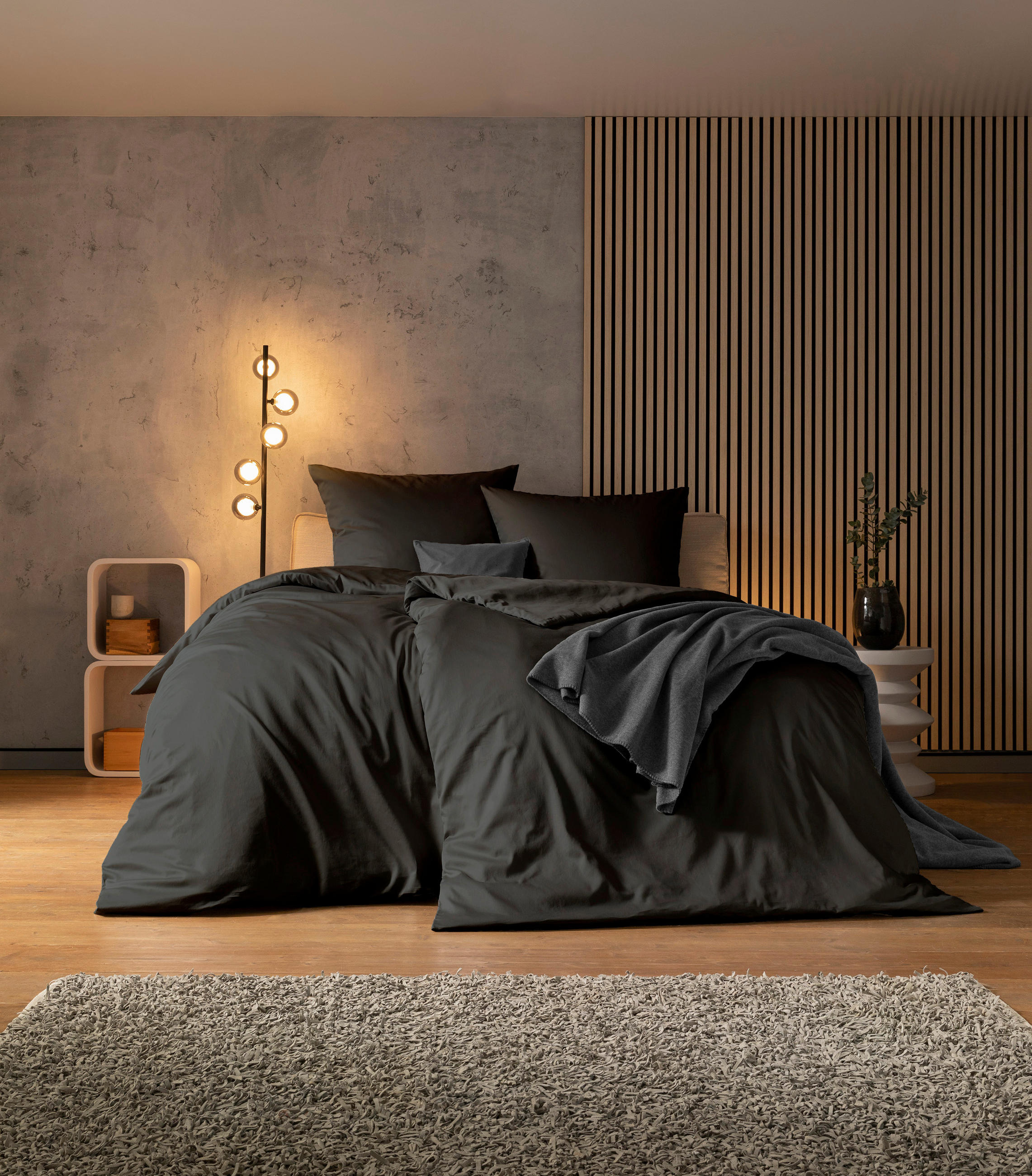 BETTWÄSCHE Levian Makosatin 155/220 cm  - Anthrazit, Basics, Textil (155/220cm) - Estella