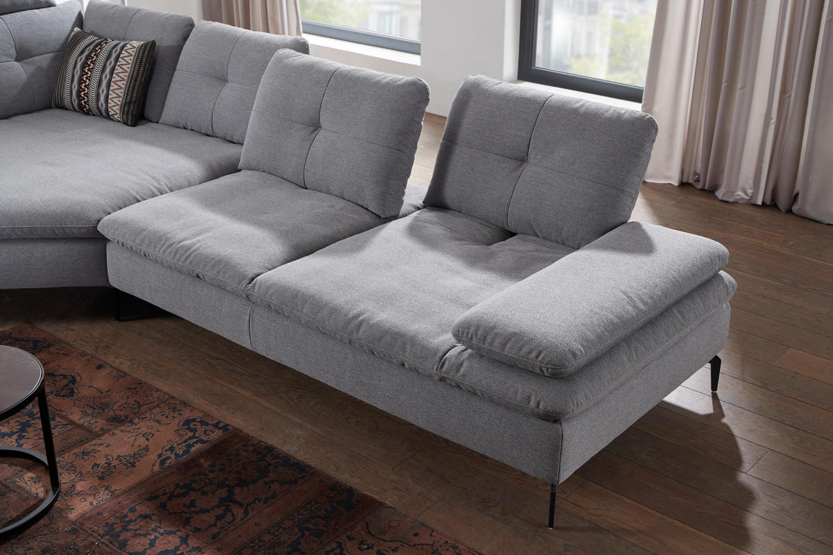 ECKSOFA Hellgrau Flachgewebe  - Hellgrau/Schwarz, Design, Textil/Metall (159/344cm) - Chilliano