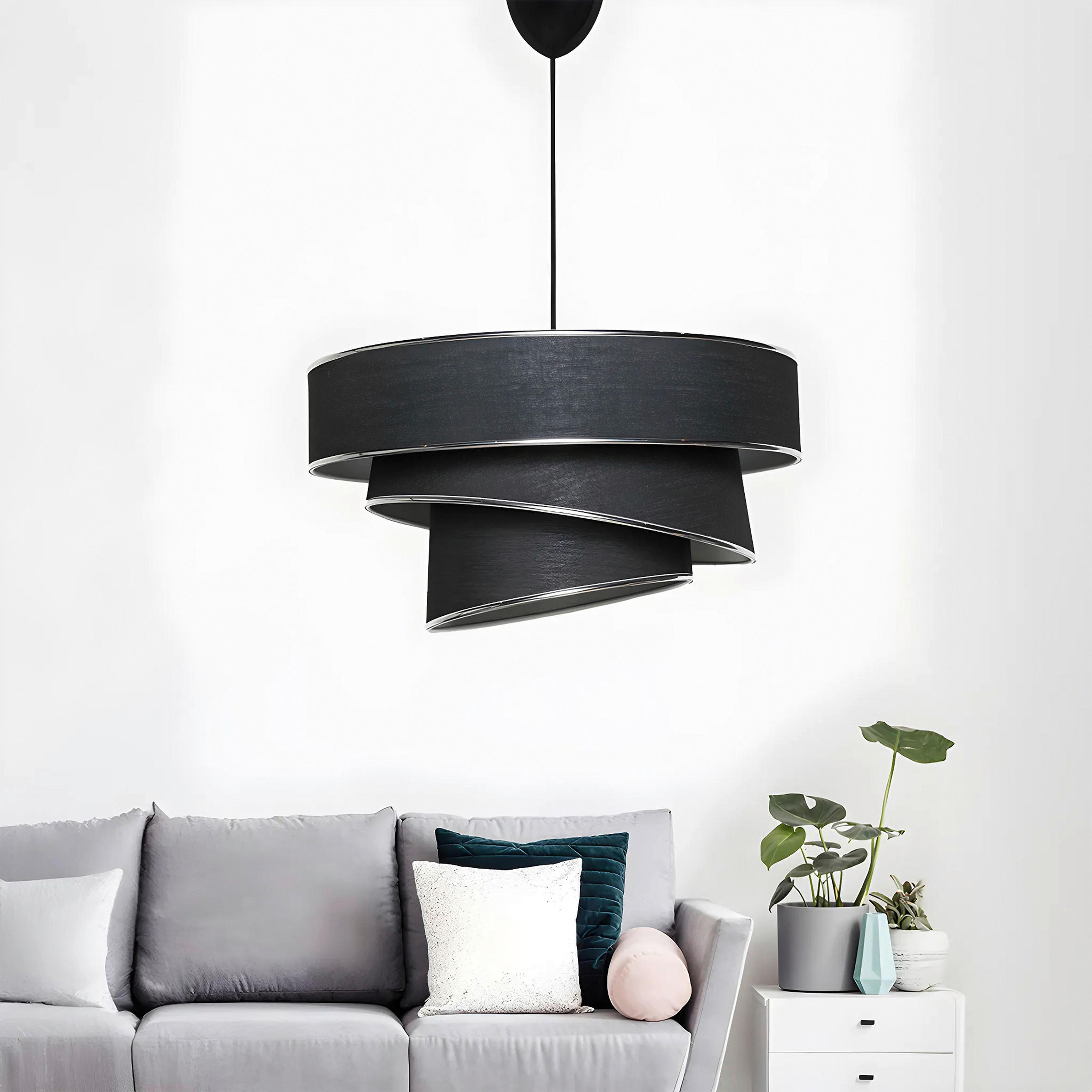 HÄNGELEUCHTE 40/72 cm   - Silberfarben/Schwarz, Design, Kunststoff/Textil (40/72cm) - P & B