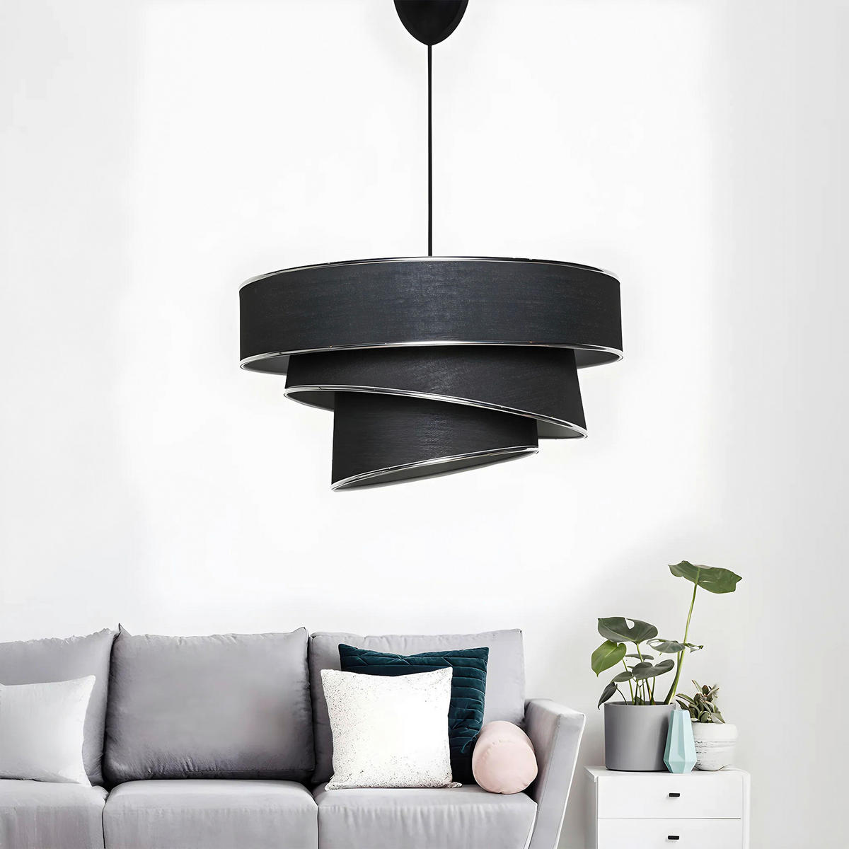HÄNGELEUCHTE 40/72 cm   - Silberfarben/Schwarz, Design, Kunststoff/Textil (40/72cm) - P & B