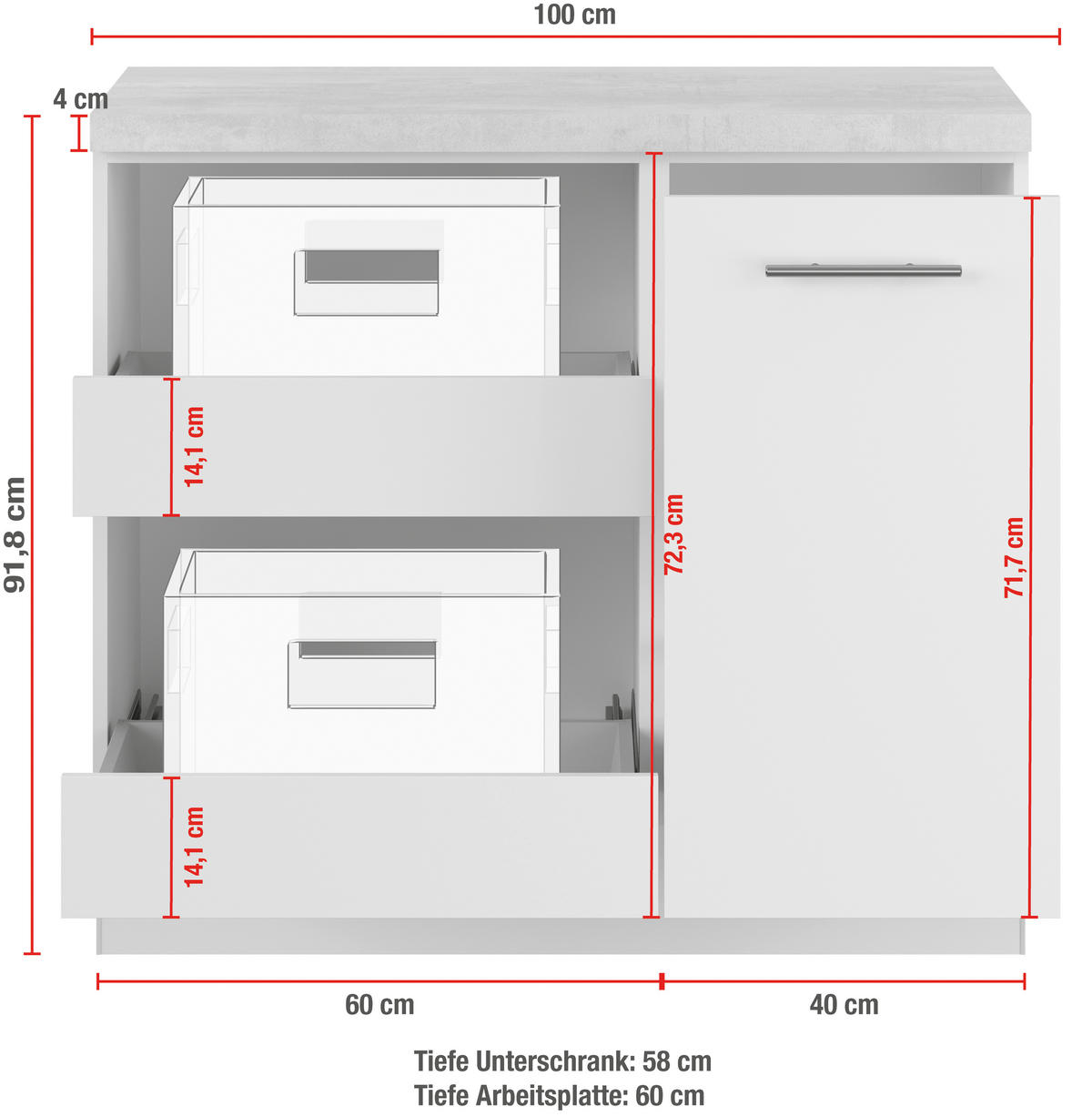 UNTERSCHRANK 100/91,8/58 cm   - Hellgrau/Schwarz, Basics, Holzwerkstoff/Metall (100/91,8/58cm) - Impuls