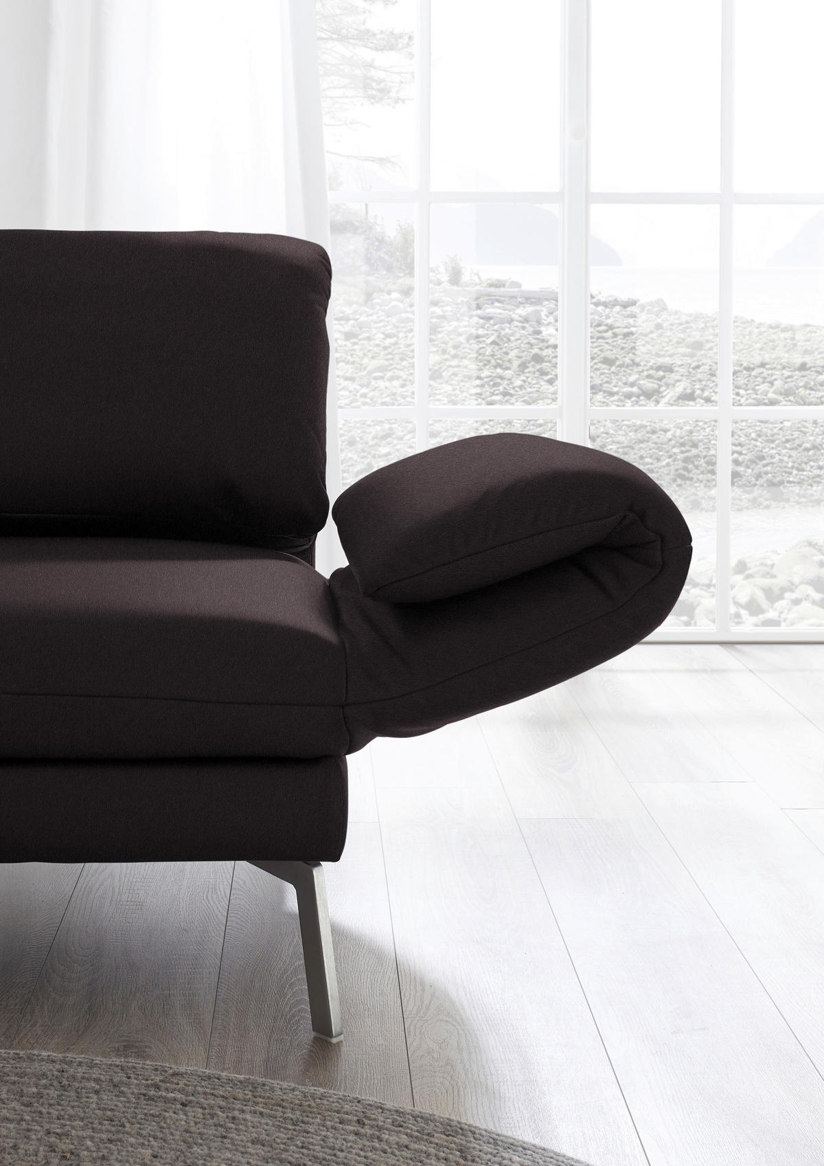 RÉCAMIERE in Echtleder Dunkelbraun  - Chromfarben/Dunkelbraun, Design, Leder/Metall (209/85-109/95-16cm) - Dieter Knoll