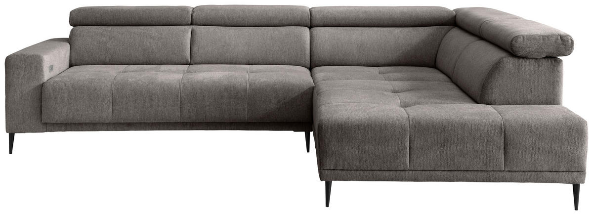 ECKSOFA INTERA Graubraun Chenille Kopfteilverstellung, Sitzvorzug  - Graubraun/Schwarz, KONVENTIONELL, Textil/Metall (305/225cm) - Livetastic