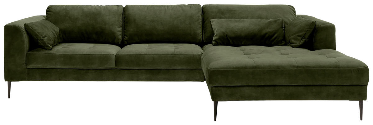 ECKSCHLAFSOFA in Mikrofaser Dunkelgrün  - Dunkelgrün/Schwarz, Modern, Textil (280/168cm) - Trendmanufaktur