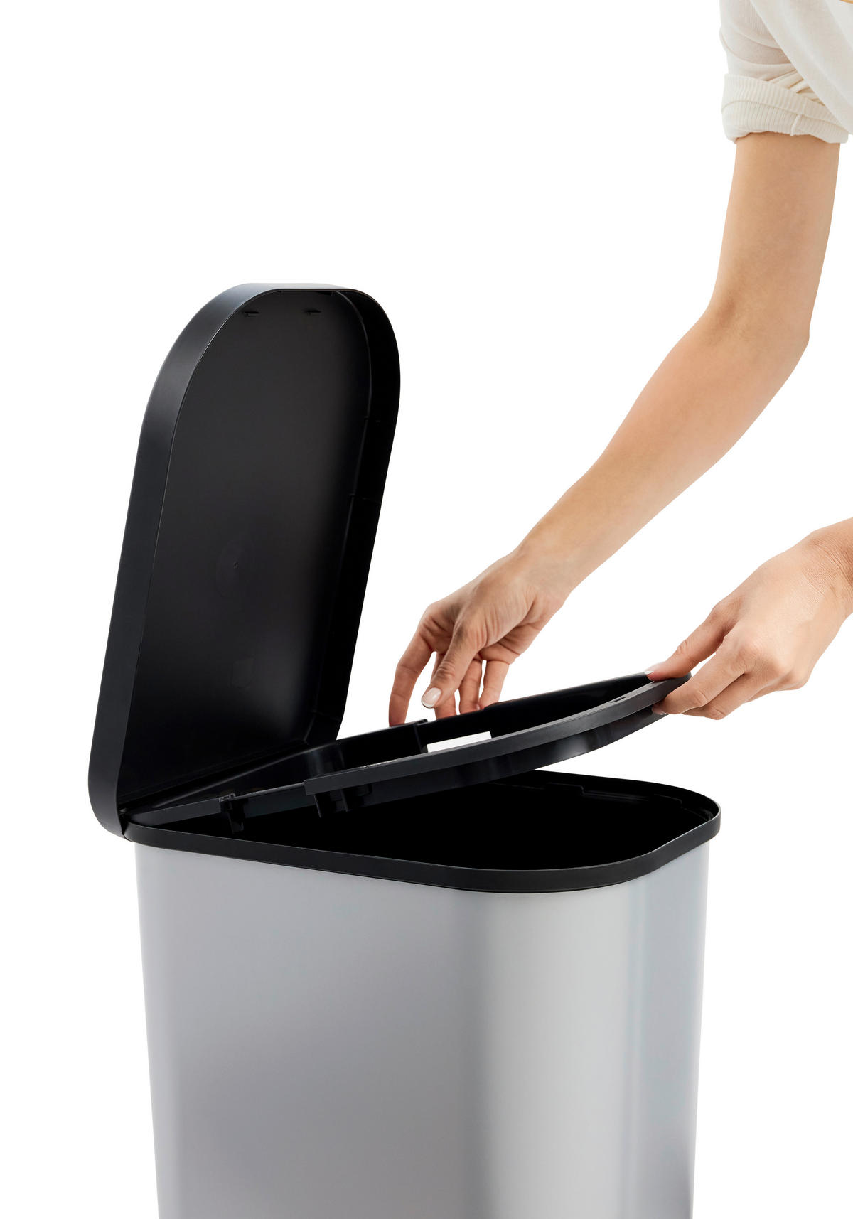 TRETEIMER Ribo 35 L  - Silberfarben/Schwarz, KONVENTIONELL, Kunststoff (40/28,5/51,3cm) - Rotho