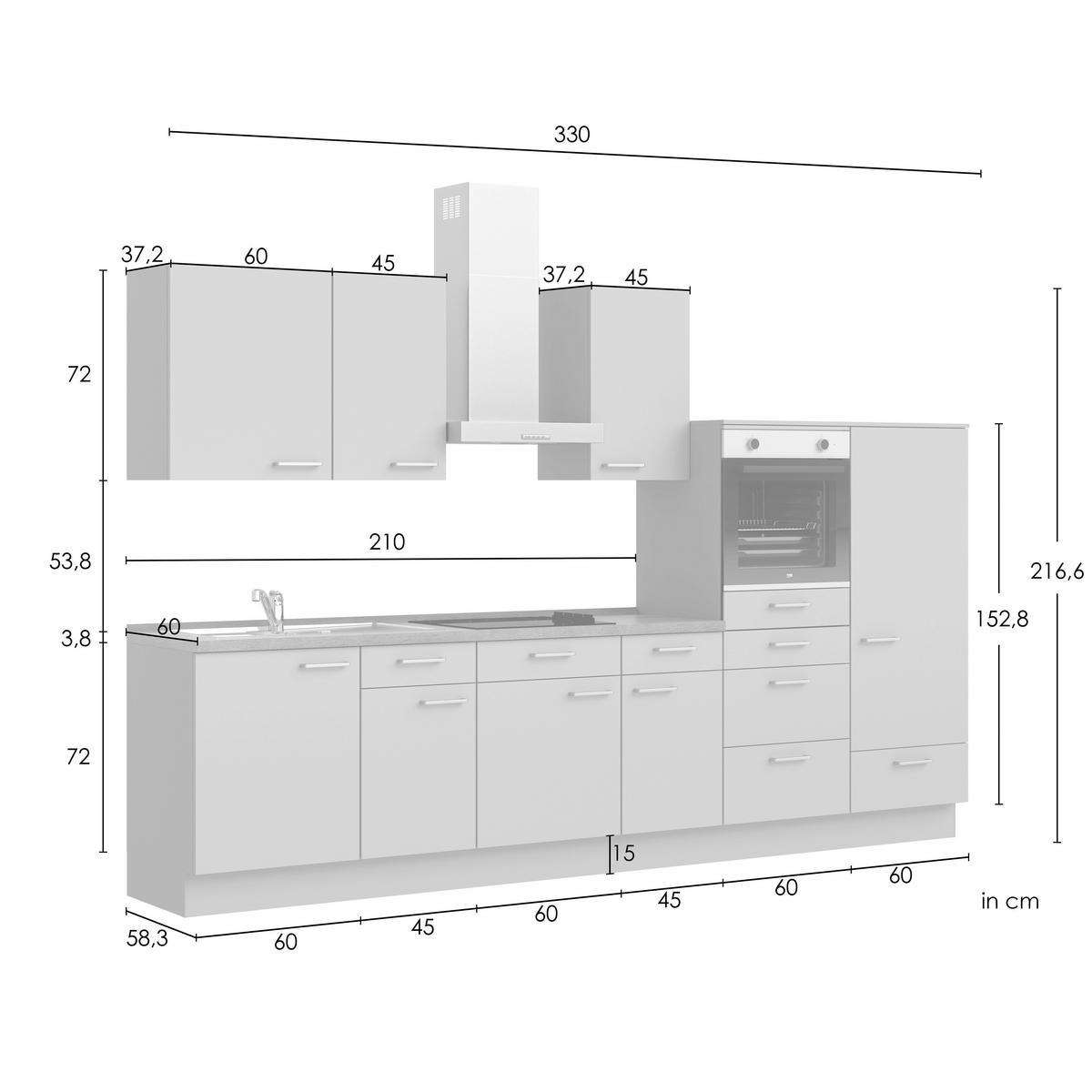 KÜCHENLEERBLOCK Frame 330 cm  in Eichefarben, Olivgrün  - Edelstahlfarben/Eichefarben, MODERN, Holzwerkstoff/Metall (330cm) - Nobilia