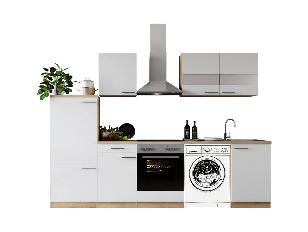 KÜCHENBLOCK 280 cm   in Weiß  - Edelstahlfarben/Eichefarben, Basics, Glas/Holzwerkstoff (280cm) - Respekta