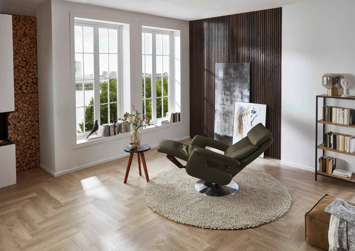 RELAXSESSEL in Leder Olivgrün  - Edelstahlfarben/Olivgrün, Design, Leder/Metall (78/112/85cm) - Cantus
