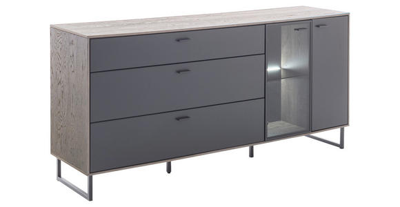 SIDEBOARD Schwarz, Eichefarben 178/84/44 cm - Eichefarben/Anthrazit, Design, Glas/Holz (178/84/44cm) - Novel