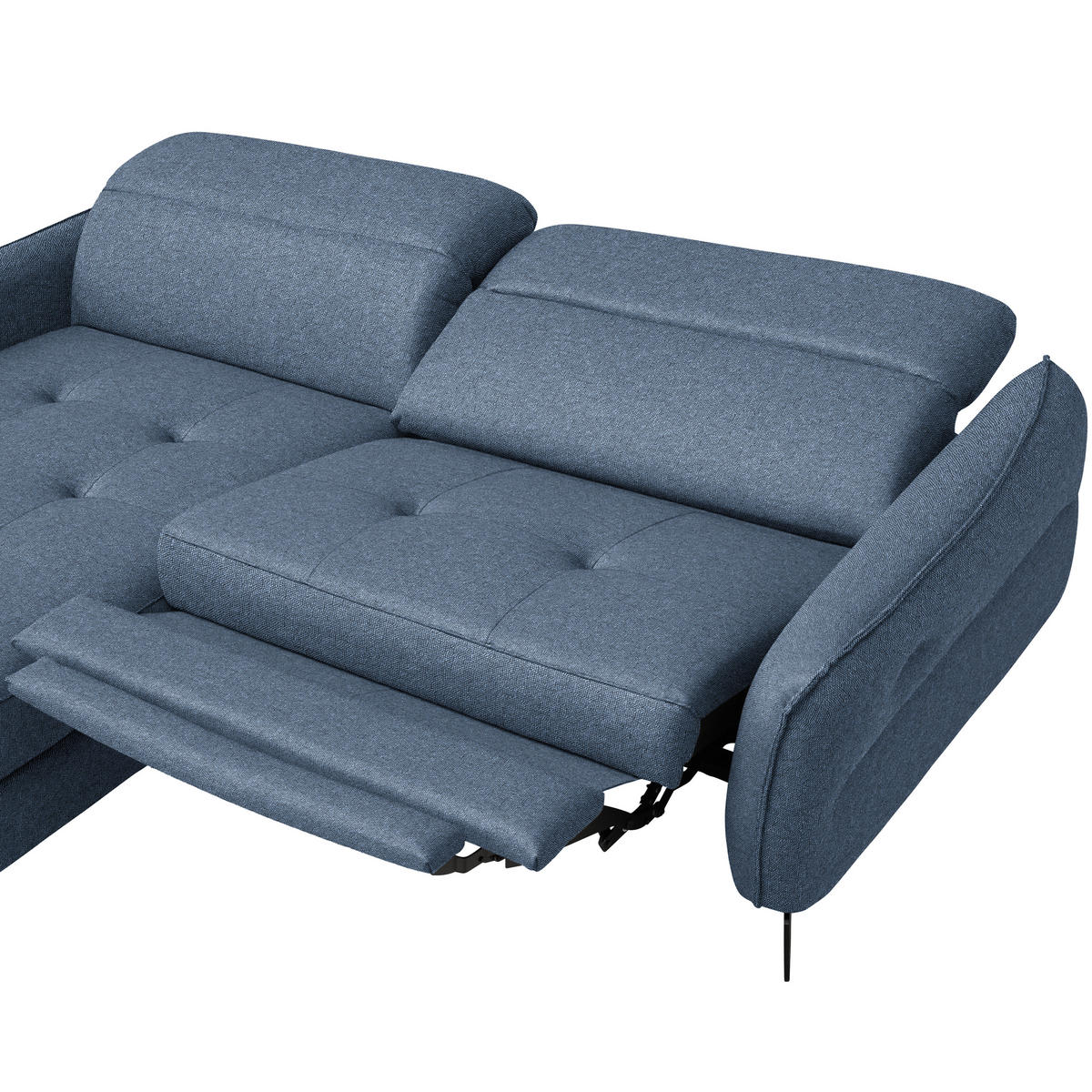 ECKSOFA MANTA in Flachgewebe Blau Bettkasten, Rücken echt, Relaxfunktion, Kopfteilverstellung  175/246 cm  - Blau/Schwarz, Design, Textil/Metall (175/246cm) - Celina