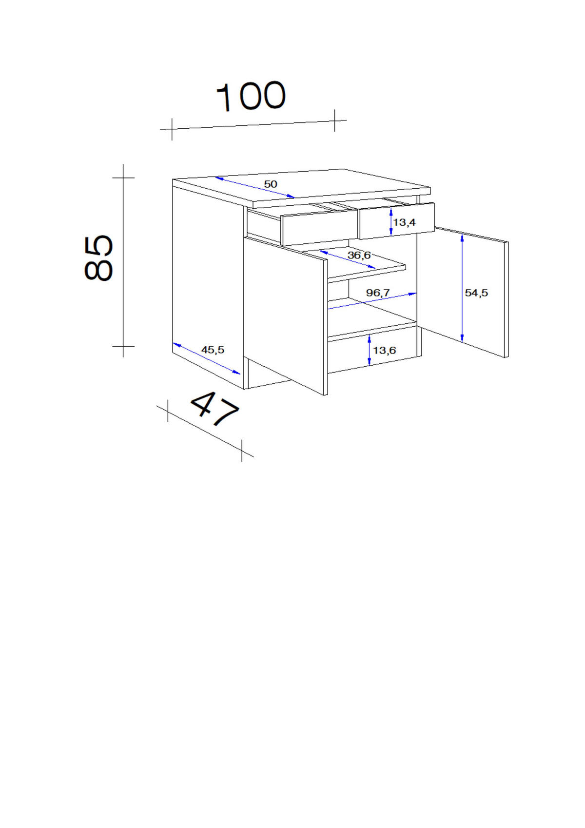 KÜCHENUNTERSCHRANK 100/85/50 cm  in Weiß  - Hellgrau/Weiß, KONVENTIONELL, Holzwerkstoff/Kunststoff (100/85/50cm) - FlexWell