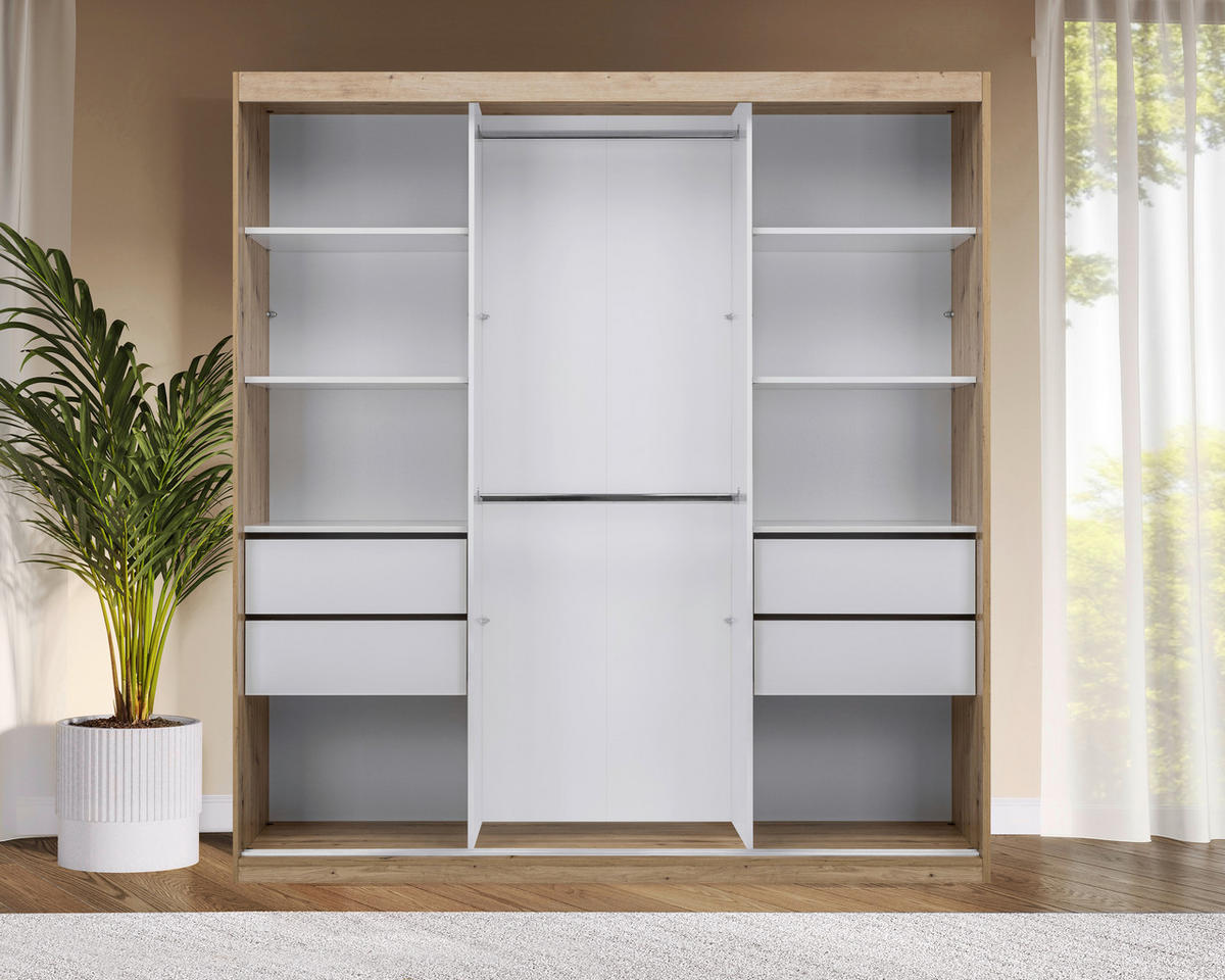 SCHIEBETÜRENSCHRANK 200/215/59,5 cm 3-türig Eiche Artisan  - Schwarz/Eiche Artisan, MODERN, Holzwerkstoff/Metall (200/215/59,5cm) - MID.YOU