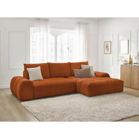 ECKSCHLAFSOFA EVEREST  mit Rücken echt, Armteil links, Armteil rechts Struktur Orange  - Schwarz/Orange, MODERN, Kunststoff/Textil (318/180cm) - Livetastic