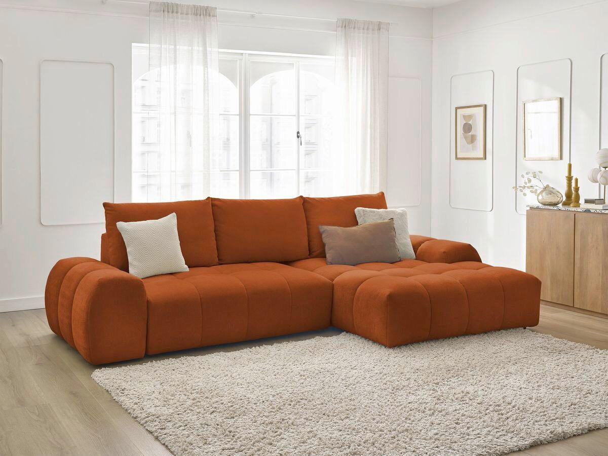 ECKSCHLAFSOFA EVEREST  mit Rücken echt, Armteil links, Armteil rechts Struktur Orange  - Schwarz/Orange, MODERN, Kunststoff/Textil (318/180cm) - Livetastic