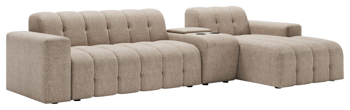 ECKSOFA Taupe Chenille Stauraum, Getränkehalter  - Taupe/Schwarz, MODERN, Kunststoff/Textil (299/150cm) - Milino