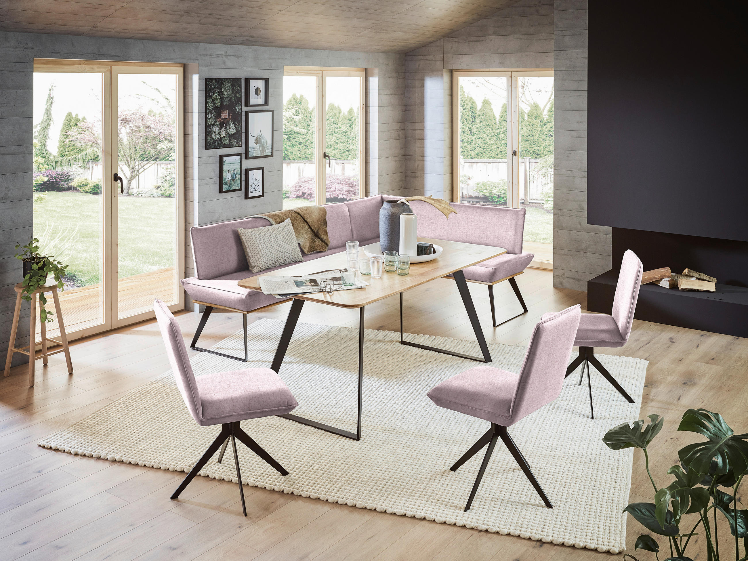 STUHL Webstoff Rosa, Schwarz  - Schwarz/Rosa, Design, Textil/Metall (46,5/87/64cm) - Voleo