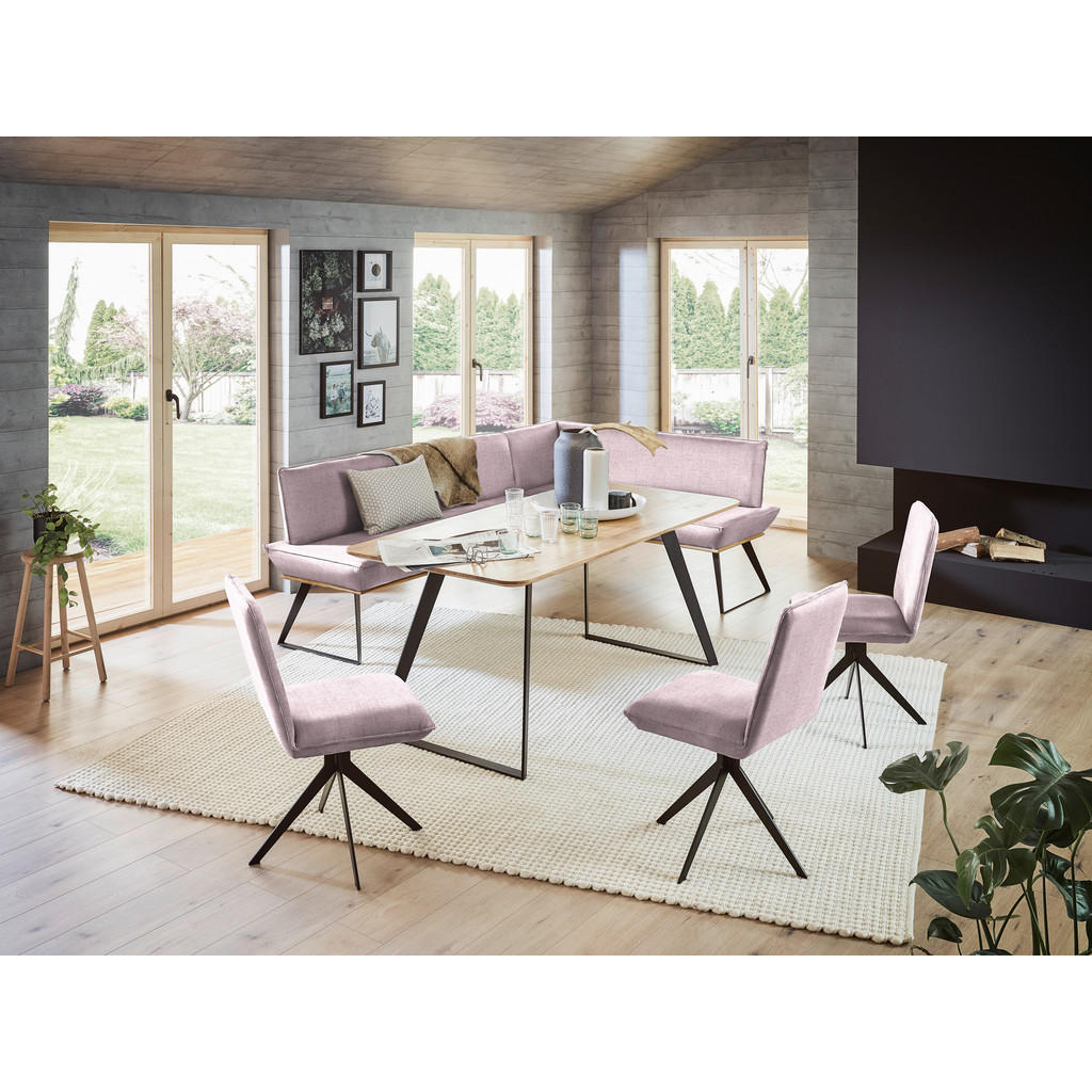 Thumbnail - Voleo Eckbank, Rosa, Schwarz, Eiche, Holz, Metall, Textil, Eiche, massiv, 5-Sitzer, L-Form, 243x163 cm, Stoffauswahl, in...
