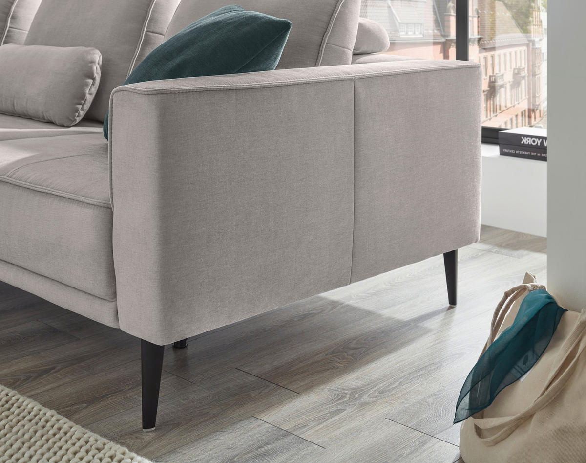 ECKSOFA Hellgrau Flachgewebe  - Hellgrau/Schwarz, KONVENTIONELL, Textil/Metall (193/279cm) - SetOne by Musterring