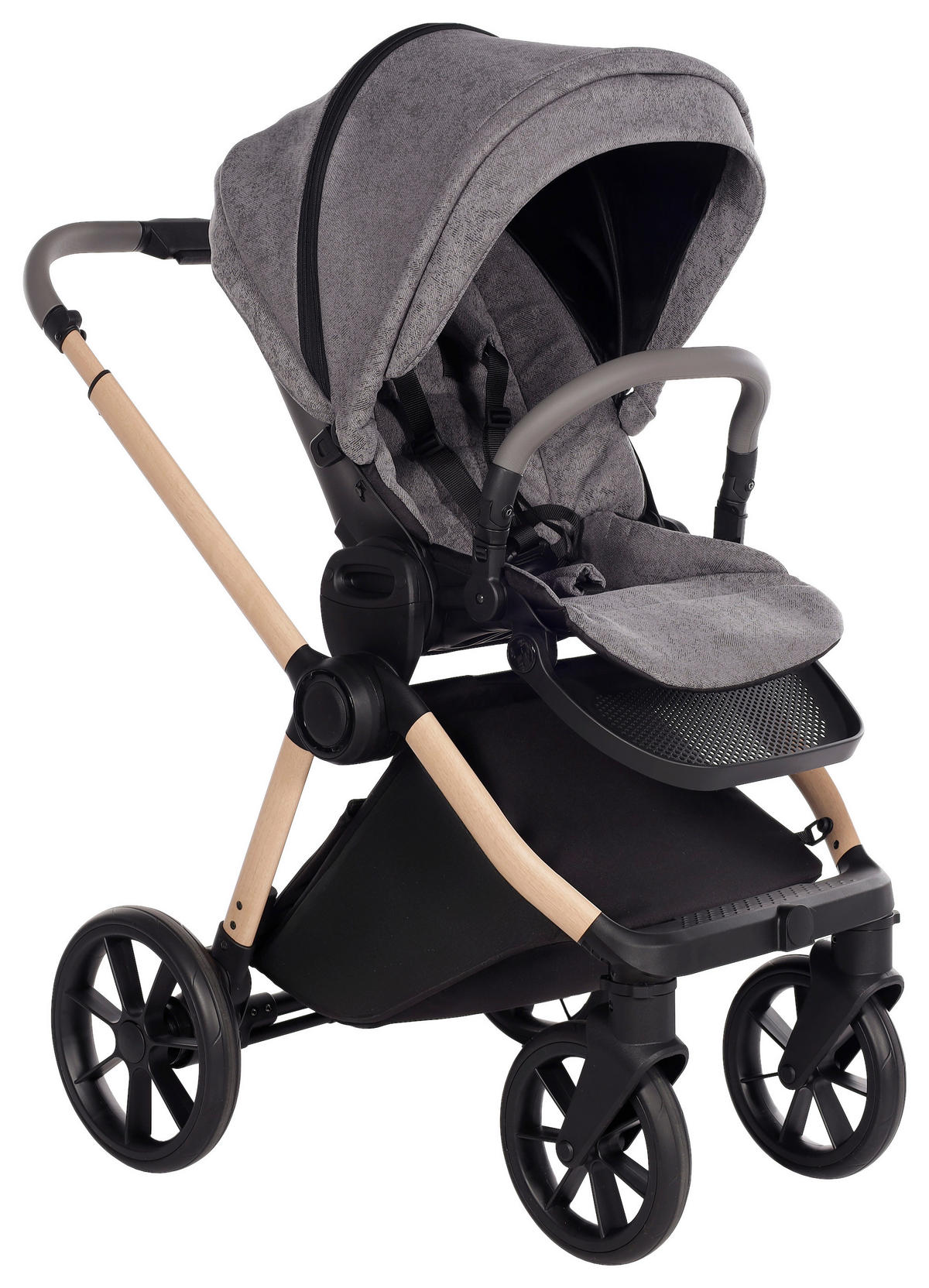 KINDERWAGENSET  Facetty  Poppy Mousse  - Beige/Grau, Design, Textil/Metall (104,5/62/94cm) - Jimmylee