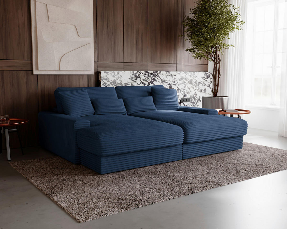 BIGSOFA in Cord Dunkelblau  - Schwarz/Dunkelblau, Modern, Kunststoff/Textil (230/85/190cm) - Carryhome