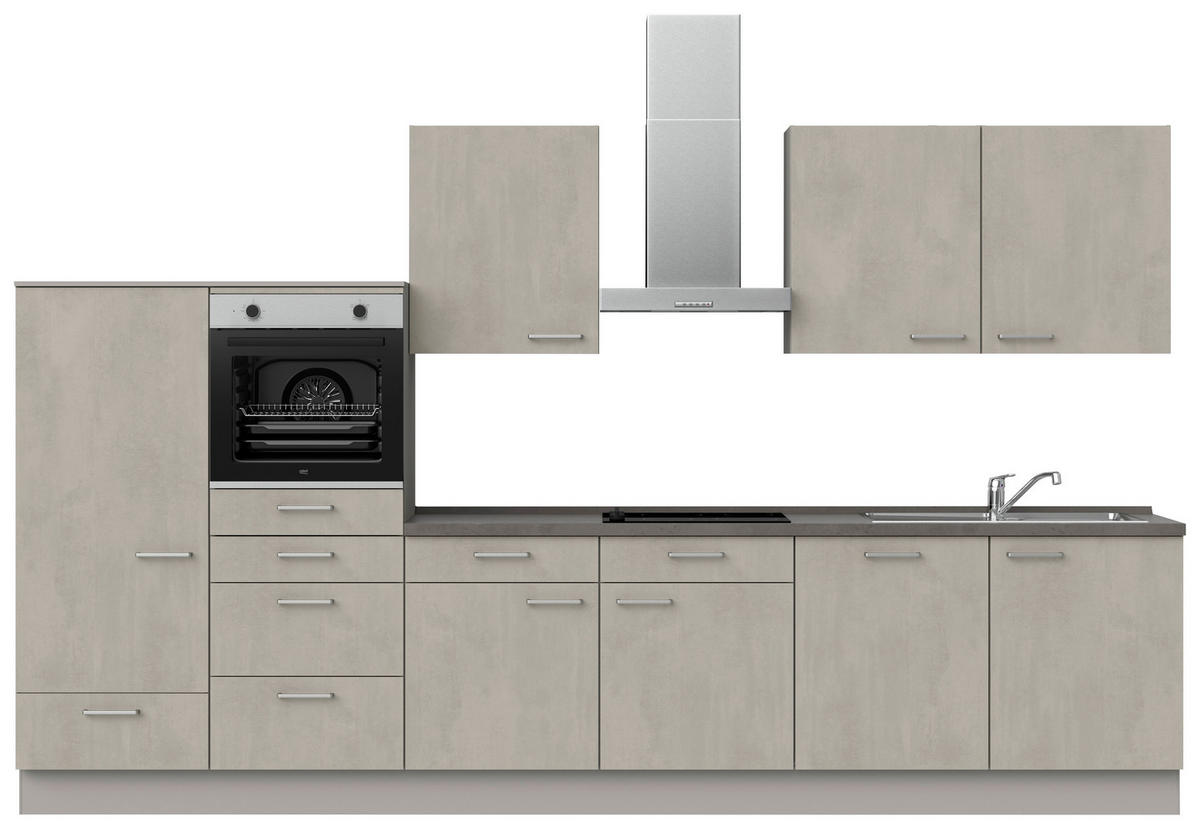 KÜCHENBLOCK Riva 360 cm  in Grau, Schieferfarben  - Schieferfarben/Edelstahlfarben, MODERN, Holzwerkstoff/Metall (360cm) - Nobilia