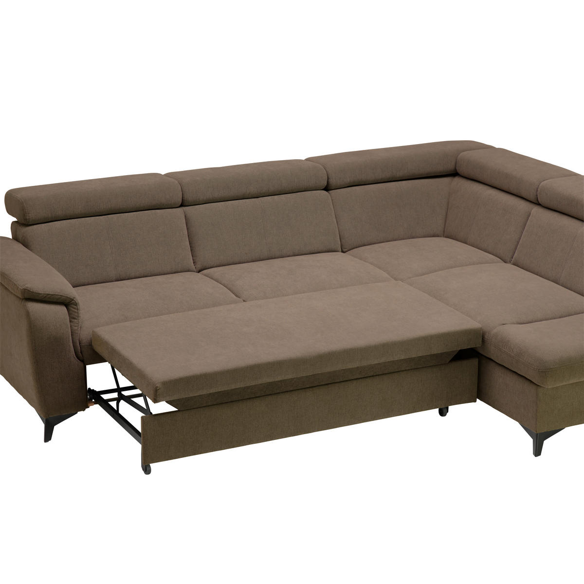 Ecksofa inkl. Funktionen in Chenille Braun, Schlammfarben  - Schlammfarben/Schwarz, Design, Textil/Metall (260/203cm) - Stylife