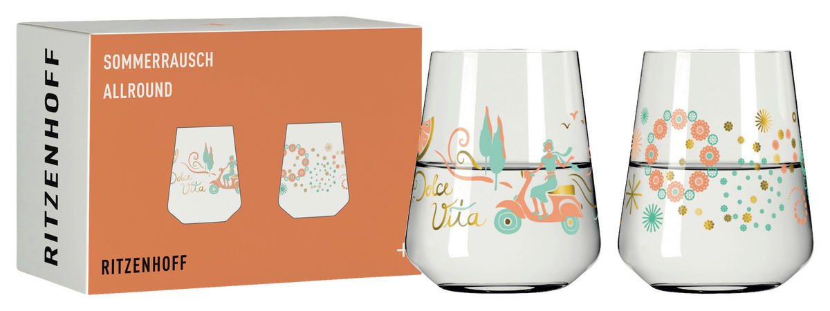 GLÄSERSET Sommerrausch 2-teilig  - Transparent/Multicolor, Design, Glas (9.2/11.0cm) - Ritzenhoff