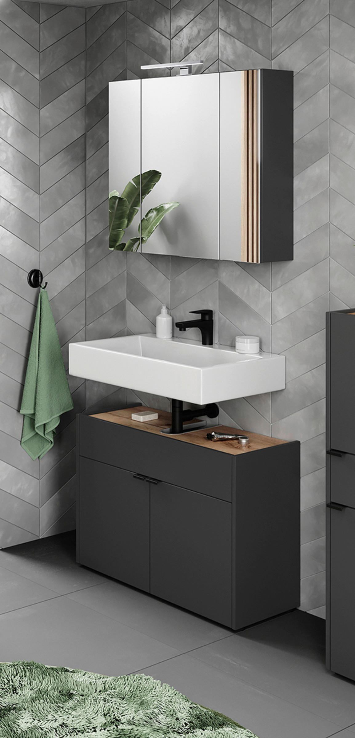 BADEZIMMER 2-teilig  in 80 cm  - Eichefarben/Schwarz, MODERN, Holzwerkstoff/Kunststoff (80cm) - Germania