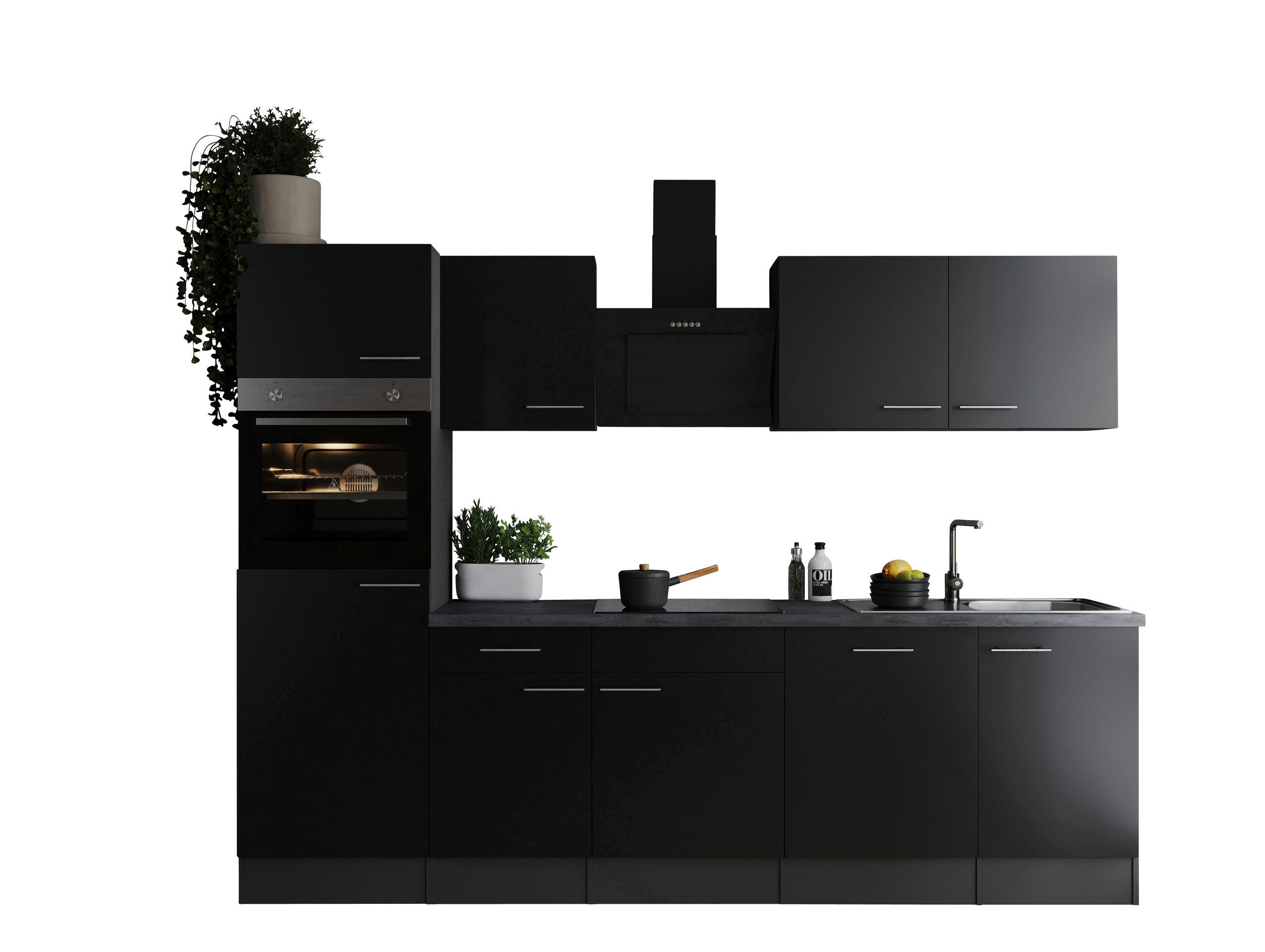 KÜCHENBLOCK 280 cm   in Grau, Schwarz  - Silberfarben/Schwarz, Design, Holzwerkstoff/Metall (280cm) - Respekta