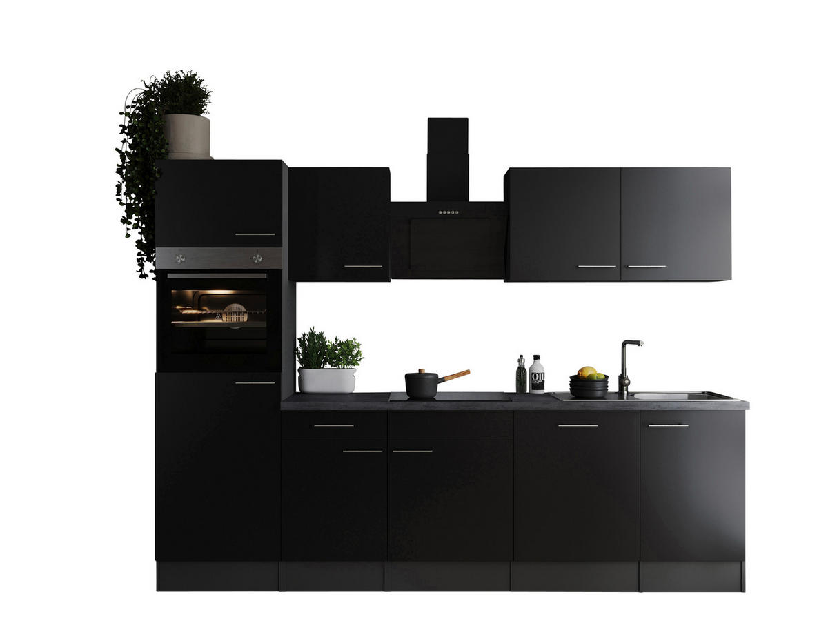 KÜCHENBLOCK 280 cm   in Grau, Schwarz  - Silberfarben/Schwarz, Design, Holzwerkstoff/Metall (280cm) - Respekta