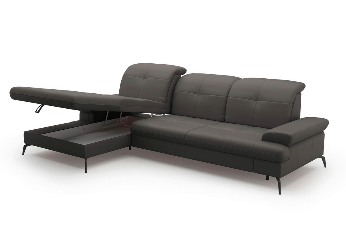 ECKSOFA in Vliesstoff Kombination Echtleder/Stoff Mokka  - Schwarz/Mokka, Konventionell, Leder/Textil (185/279cm) - Sit & More