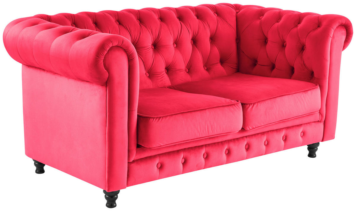 CHESTERFIELD-SOFA Samt Rot, Schwarz  - Rot/Schwarz, Trend, Holz/Textil (165/75/87cm) - Xora